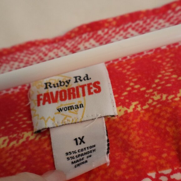 Women's Size 1X 3/4 Sleeve Top Cotton w. Stretch Yellow/Pink Machine Wash/Dry - Picture 5 of 6